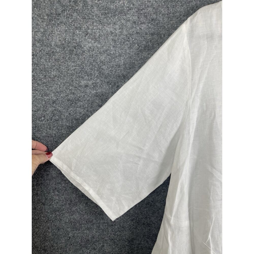 For-Cynthia White Linen Asymmetrical 3/4 Sleeve Blouse Size XL‎ - Picture 2 of 13